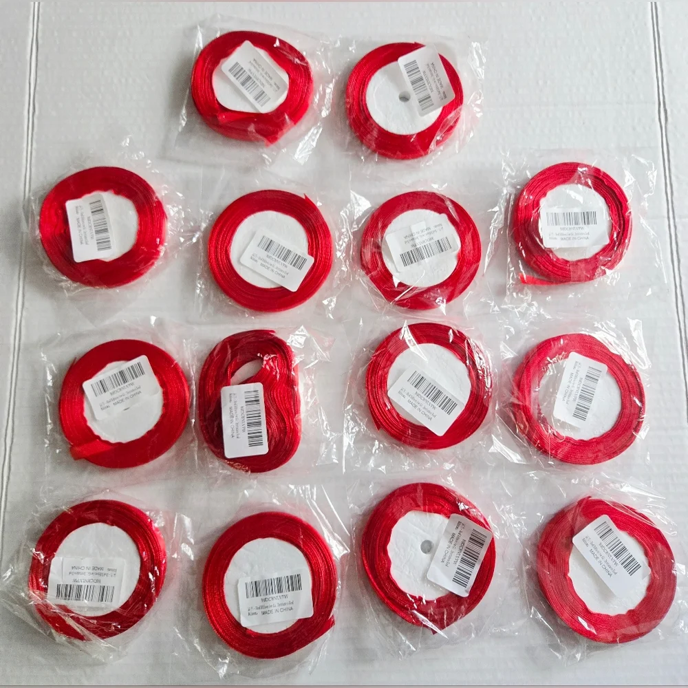 BULK 14 rolls‎ Red Satin 3/8 in 25 Yards Ribbon